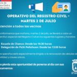 Martes 2 de julio,  operativo especial del Registro Civil en Chanco y Pichipellahuen.