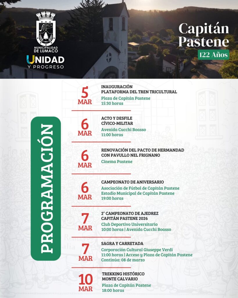 CAPITÁN PASTENE CELEBRA SUS 122 AÑOS CON GRAN PROGRAMA DE ACTIVIDADES