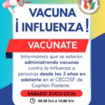Les informamos que este sábado 21 de marzo se estará realizando vacunación contra la influenza en Capitán Pastene.