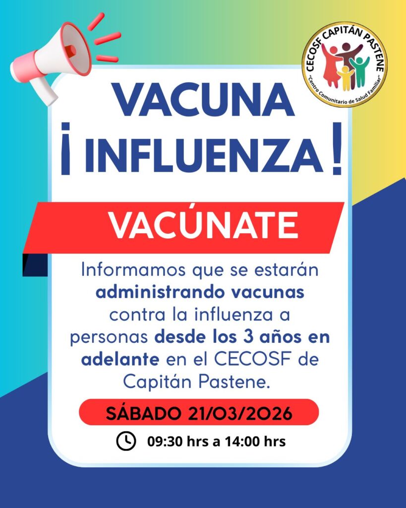 Les informamos que este sábado 21 de marzo se estará realizando vacunación contra la influenza en Capitán Pastene.
