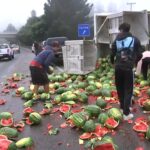 Camión pierde su carga de 2 mil sandías en plena Ruta 68 y genera kilométrico taco