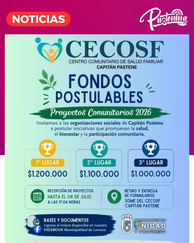 CECOSF CAPITÁN PASTENE ABRE POSTULACIÓN A FONDOS PARA PROYECTOS COMUNITARIOS